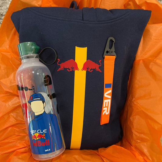Max Verstappen inspired Starbucks water bottle and hoodie gift set